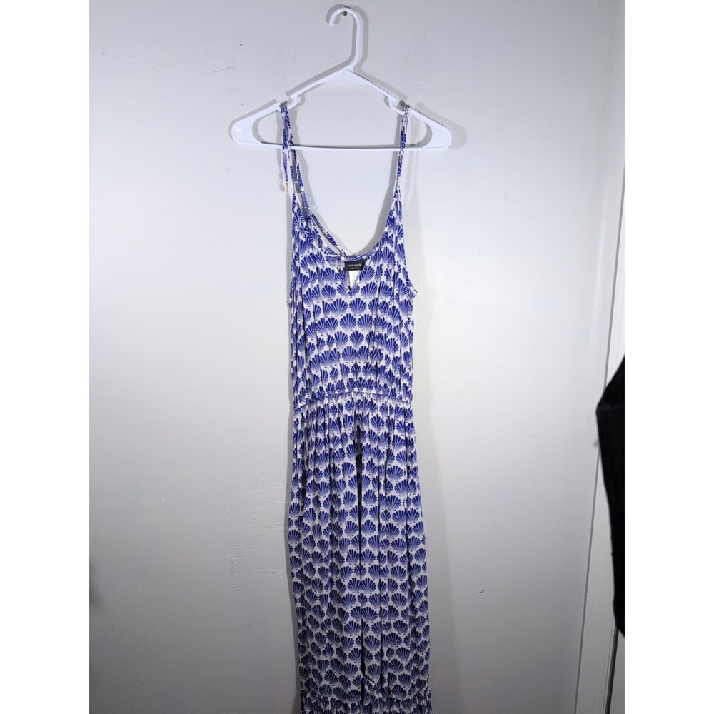 Kate Spade White And Blue Maxi Dress Sea Shell Pattern Tiered Size L Cover Up